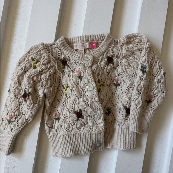 Pink Chicken Other - Pink Chicken Beige Knit Sweater with Floral Embroidery